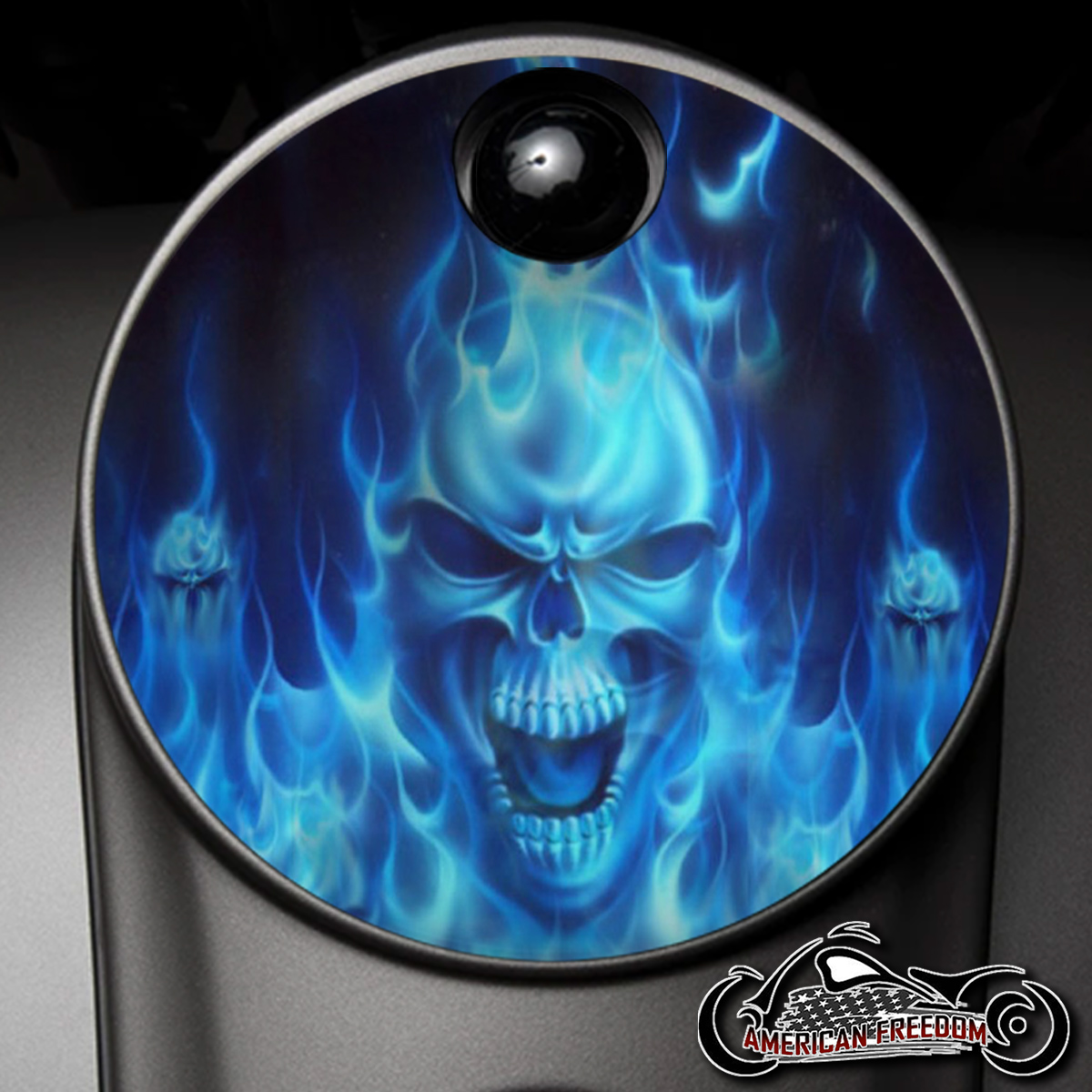 Custom Fuel Door - Blue Flame Skull